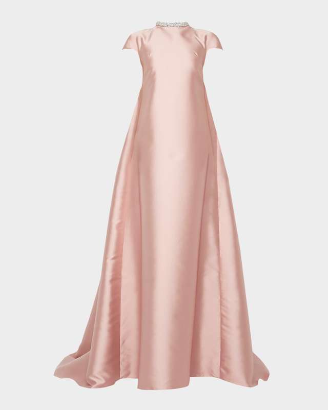 Naomi Crystal Cap-Sleeve Mikado Train Gown